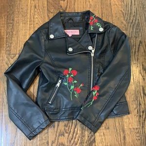Urban Republic faux leather Moto jacket w embroid.